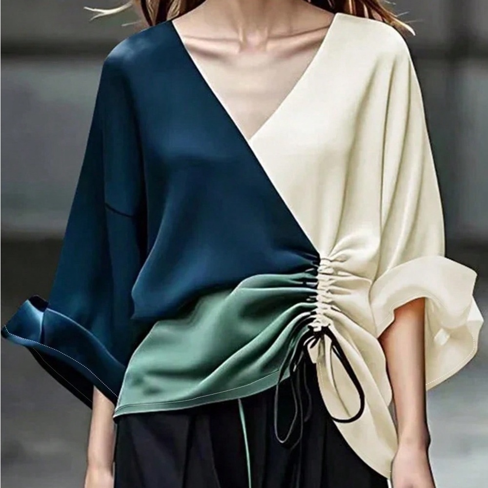 Women’s Elegant Vintage Color block V-Neck Blouse